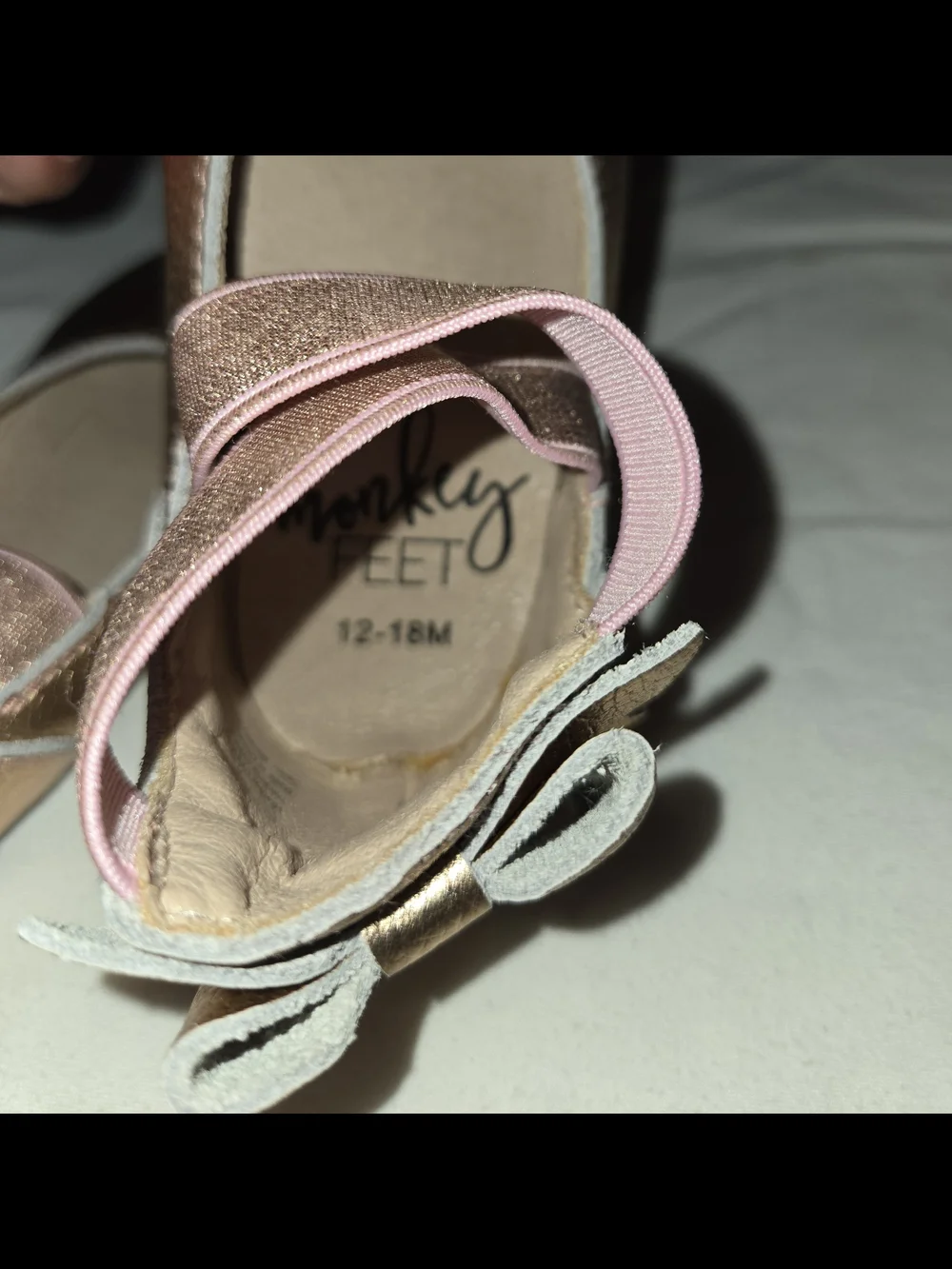 Monkey Feet Rose Gold Mary Jane Shoes with Pink Strap SZ 12 - 18M
